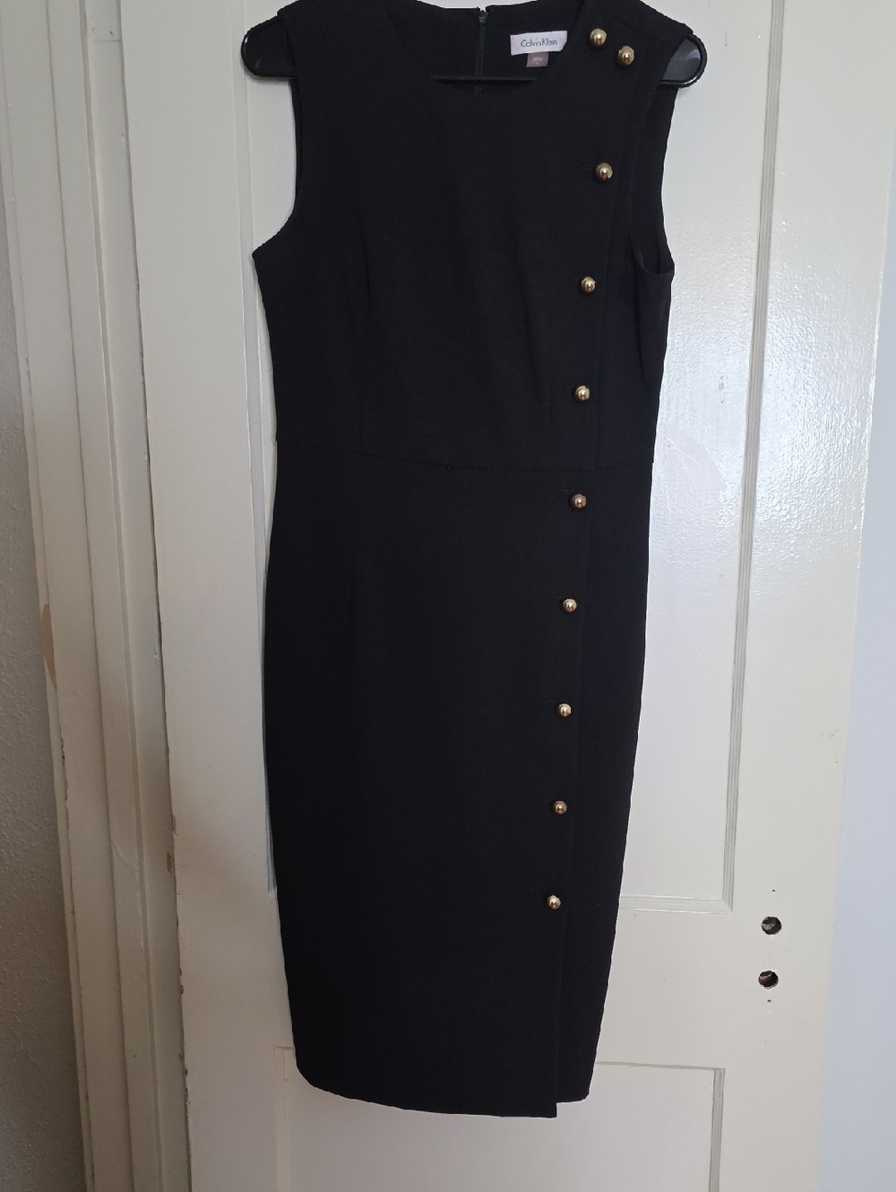 Calvin Klein Black Sleeveless Midi Dress with Gold Button Detail Size 6